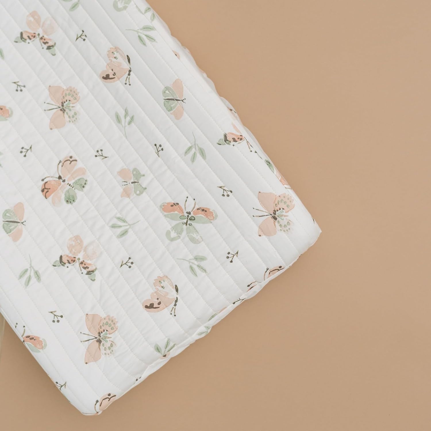 Crane Baby Woodland Quilted Changing Pad Cover Cotton Sateen, Secure Elastic Fit, Pink Boho Rainbow