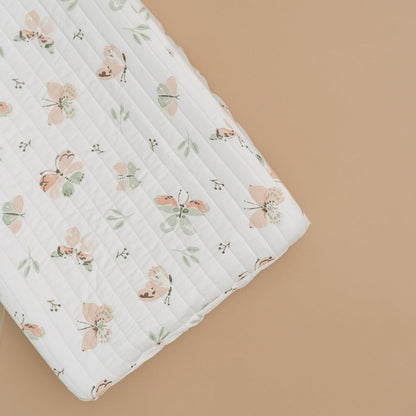 Crane Baby Woodland Quilted Changing Pad Cover Cotton Sateen, Secure Elastic Fit, Pink Boho Rainbow