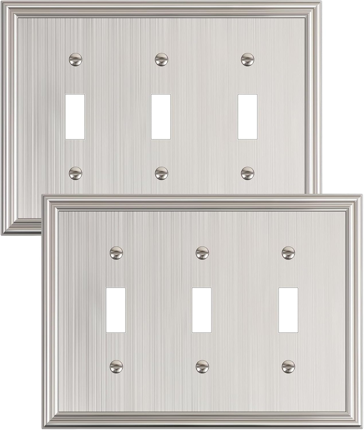 2-Pack Triple Toggle Light Switch Cover Plate, Durable Solid Zinc Alloy Decorative Switch Plate