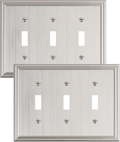 2-Pack Triple Toggle Light Switch Cover Plate, Durable Solid Zinc Alloy Decorative Switch Plate