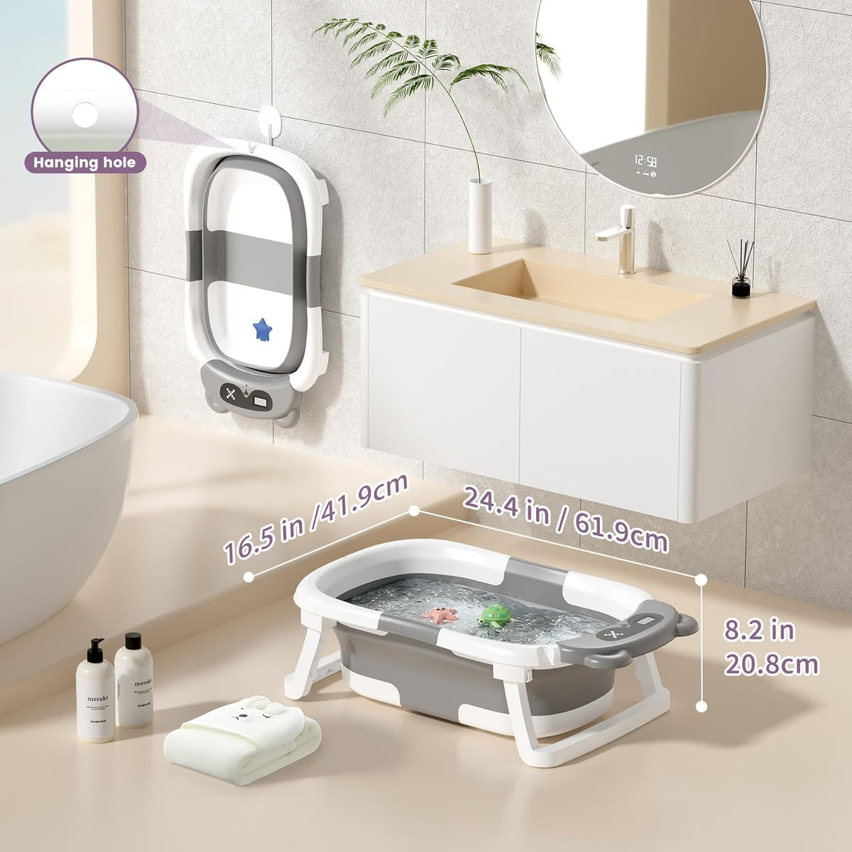 Collapsible Baby Bathtub for Newborn to Toddler (0-18 Month) - Portable Baby Bath Tub for Travel