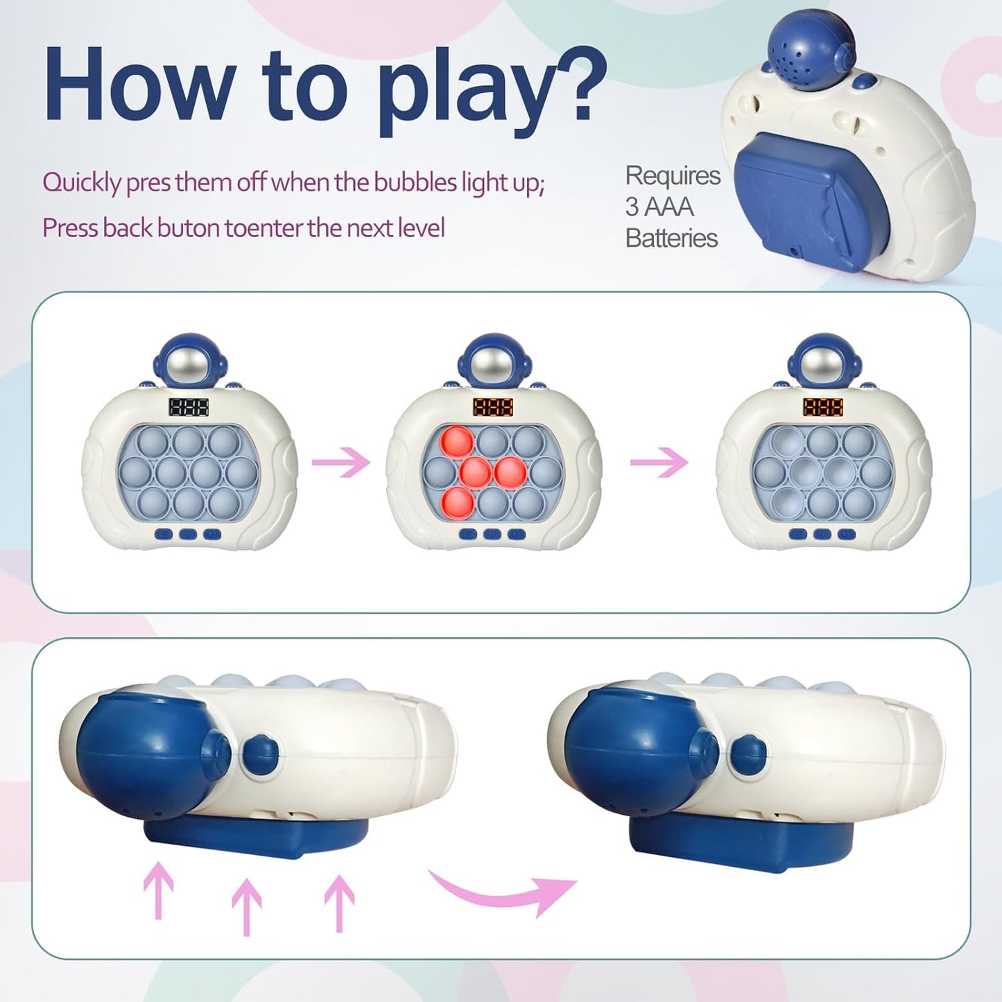 Fast Push Game Pop Fidget Toys for Kids, Fast Push Bubble Game, Handheld Puzzle Game Sensory Toys