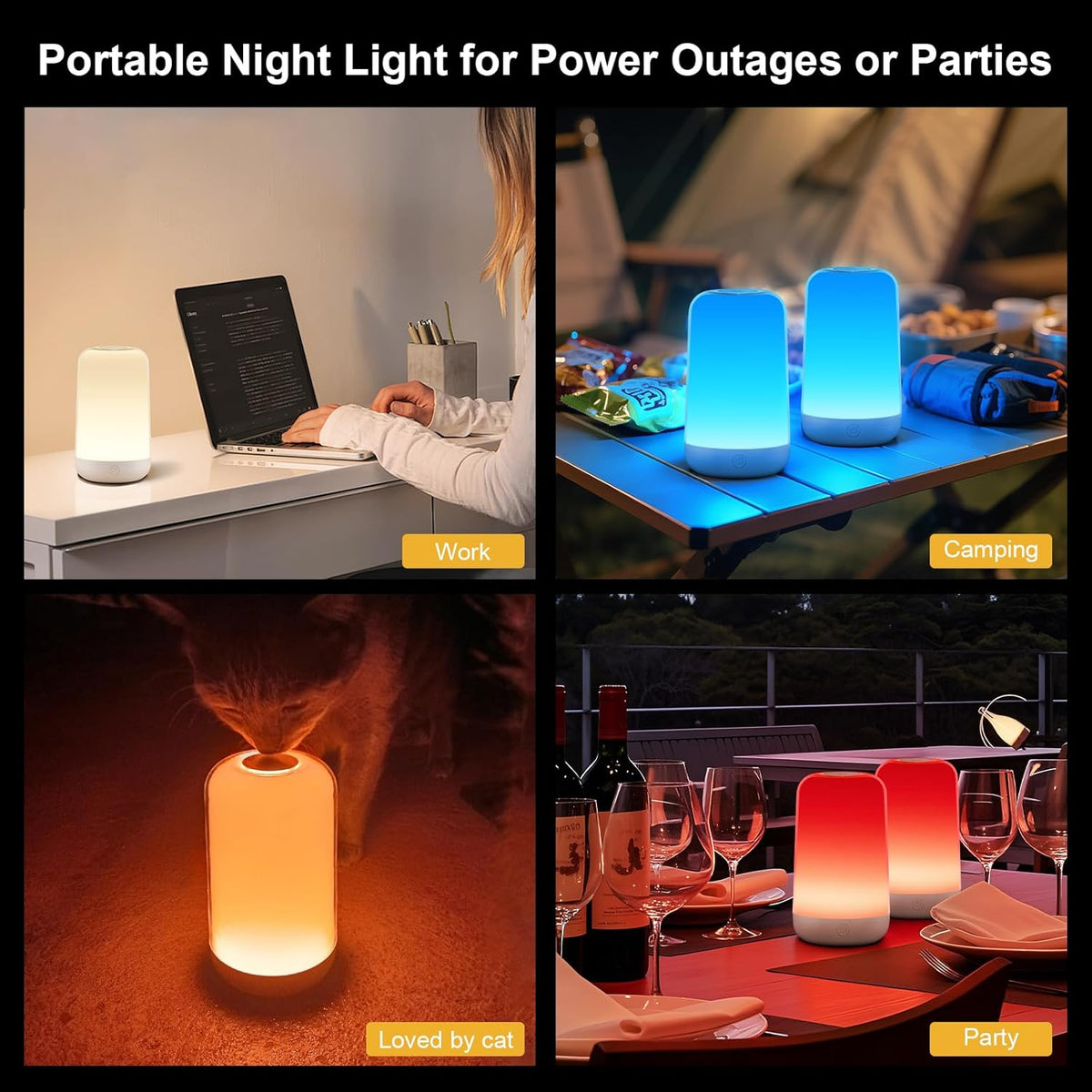 FRIDEKO HOME RGB Touch Bedside Lamp for Nightstand, 3 Color Temperatures Portable Rechargeable
