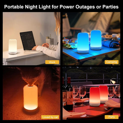 FRIDEKO HOME RGB Touch Bedside Lamp for Nightstand, 3 Color Temperatures Portable Rechargeable
