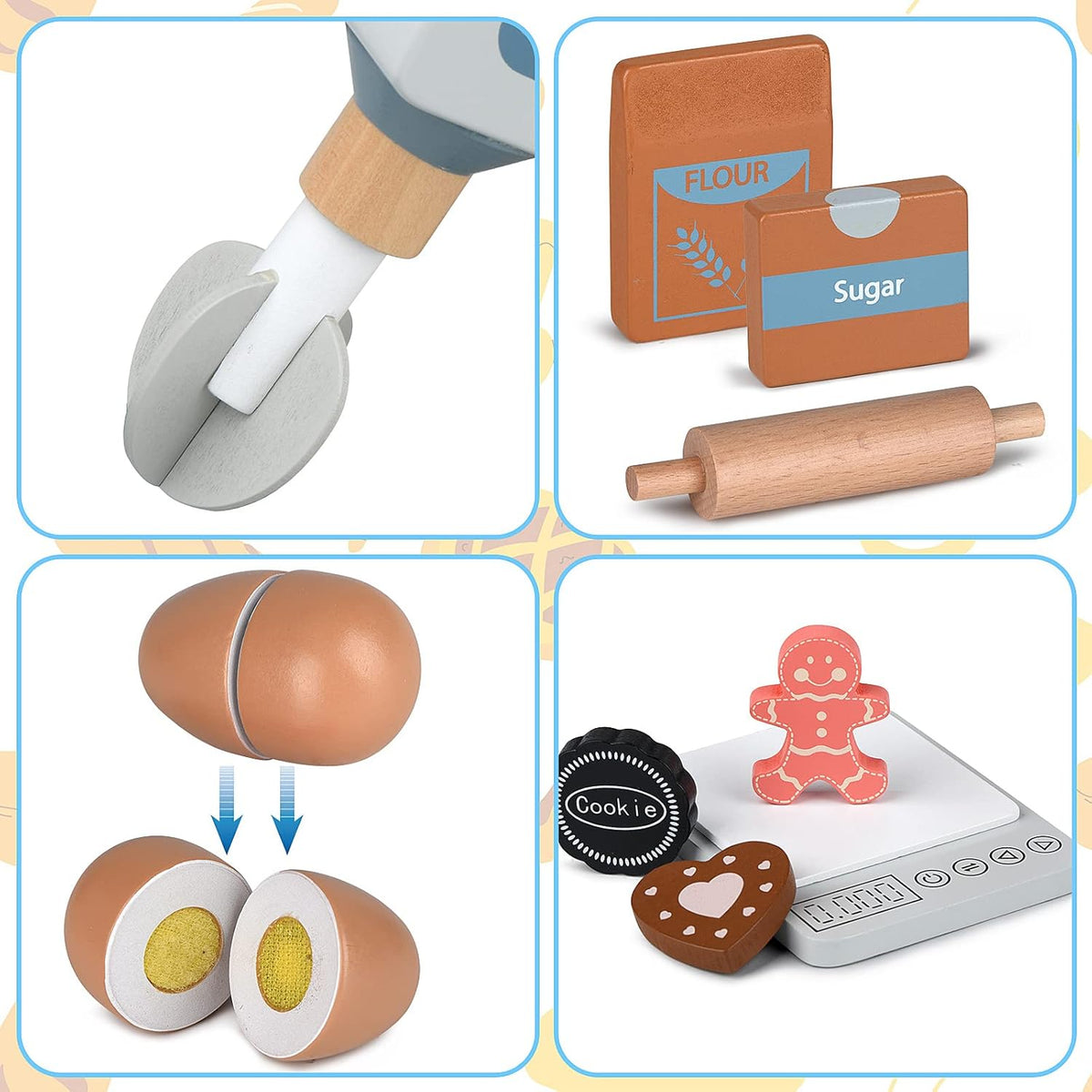 Play Kitchen Accessories Wooden Mixer Set Pretend Play Food Sets for Kids Role Play Toys for Girls