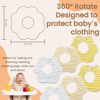 MUKIN Baby Drooling Towel, Snap Bibs, Muslin Bibs, 6 Pack, Adjustable, Soft Cotton