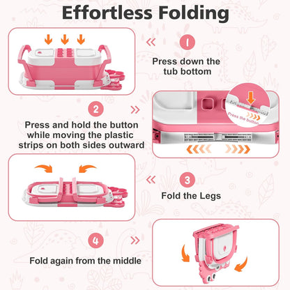 MoreFeel Collapsible Baby Bathtub for Newborn with Thermometer & 1 Hooded Towel & 1 Soft Floating