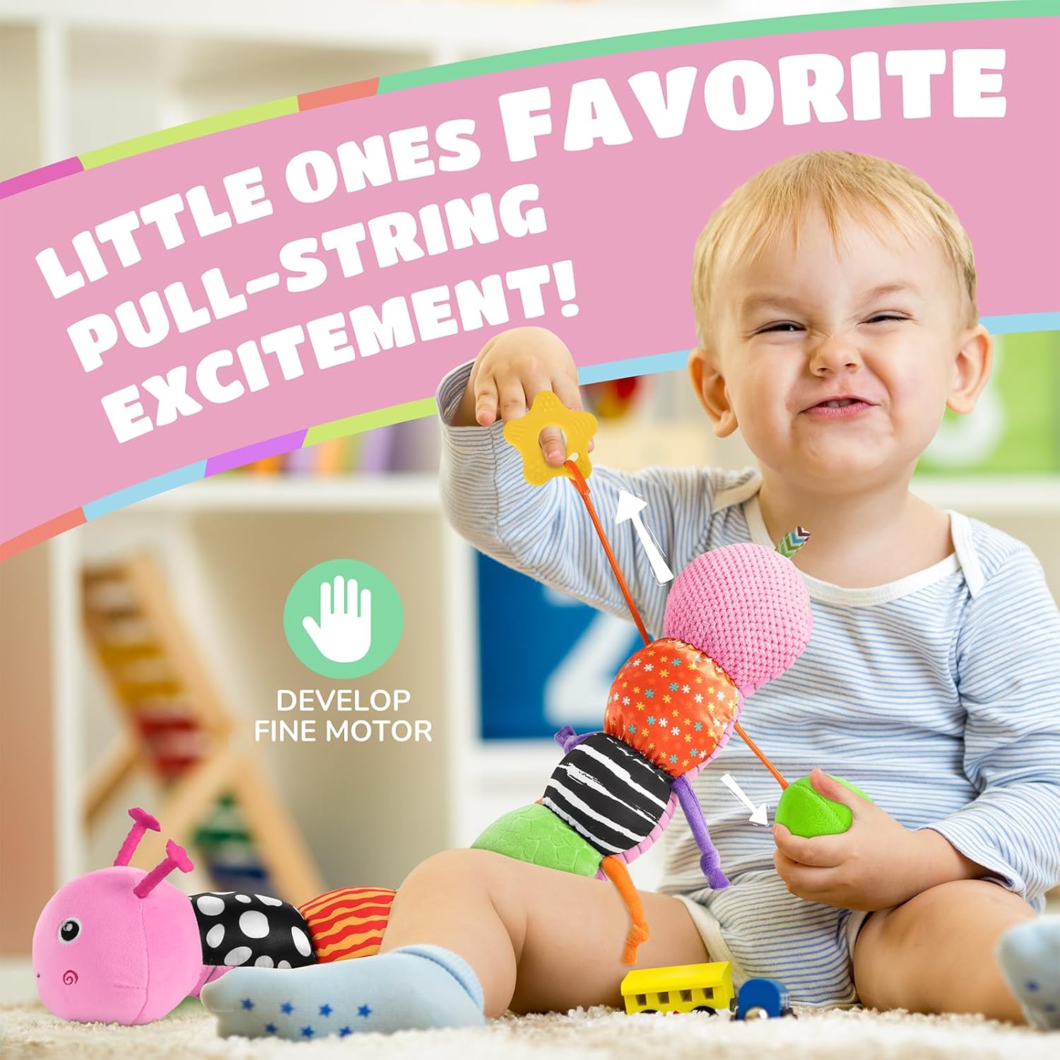 Baby Toys 6-12 Months Music Caterpillar Infant Toys Stuffed Animals 0-3-6 Months Teething Tummy