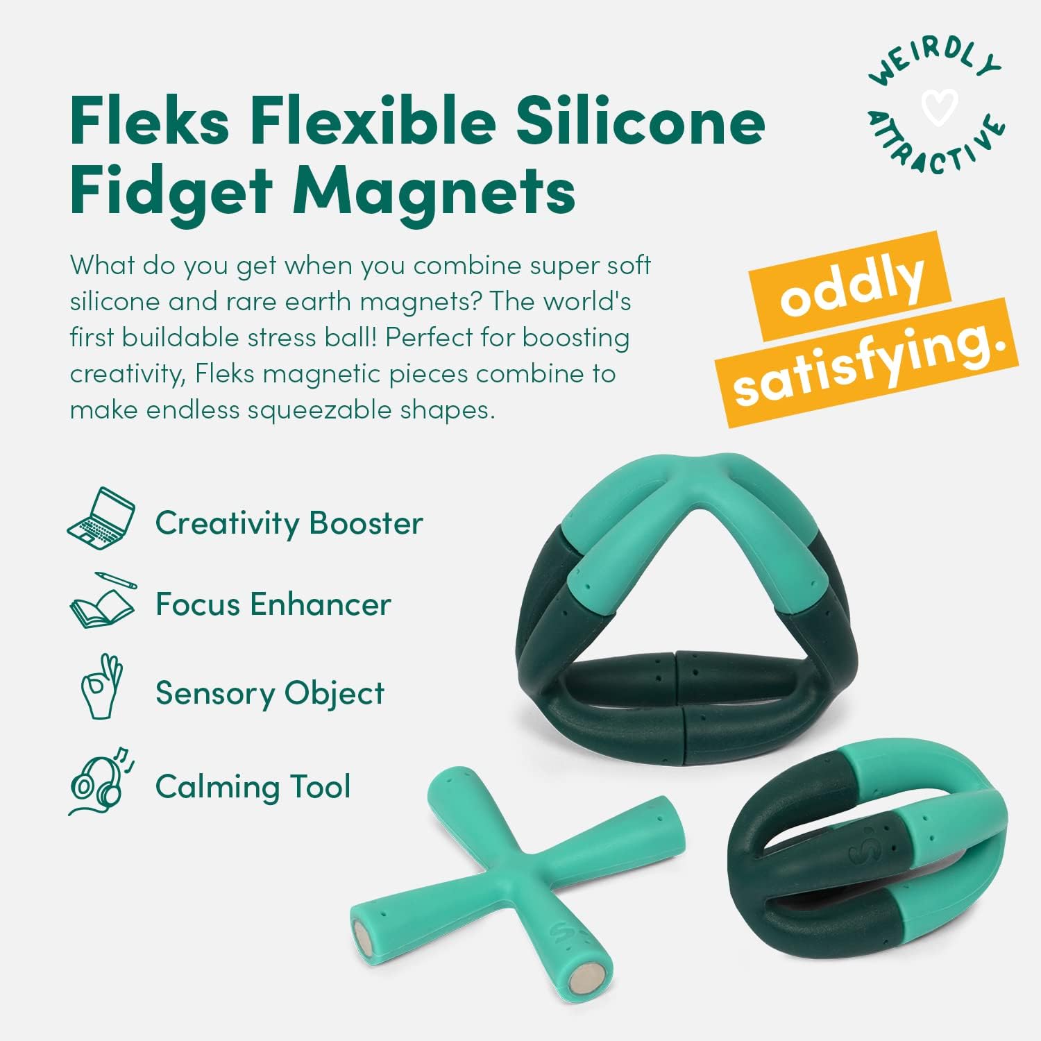 Speks Fleks Silicone 6-Piece Building Set - Evergreen - Fun Desk Toy for Adults