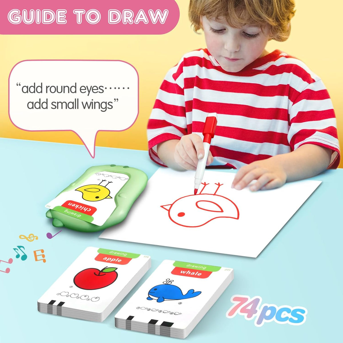Reusable Writing & Drawing Talking Flash Cards for Toddlers - 168 Phonics Learning Cards with 8