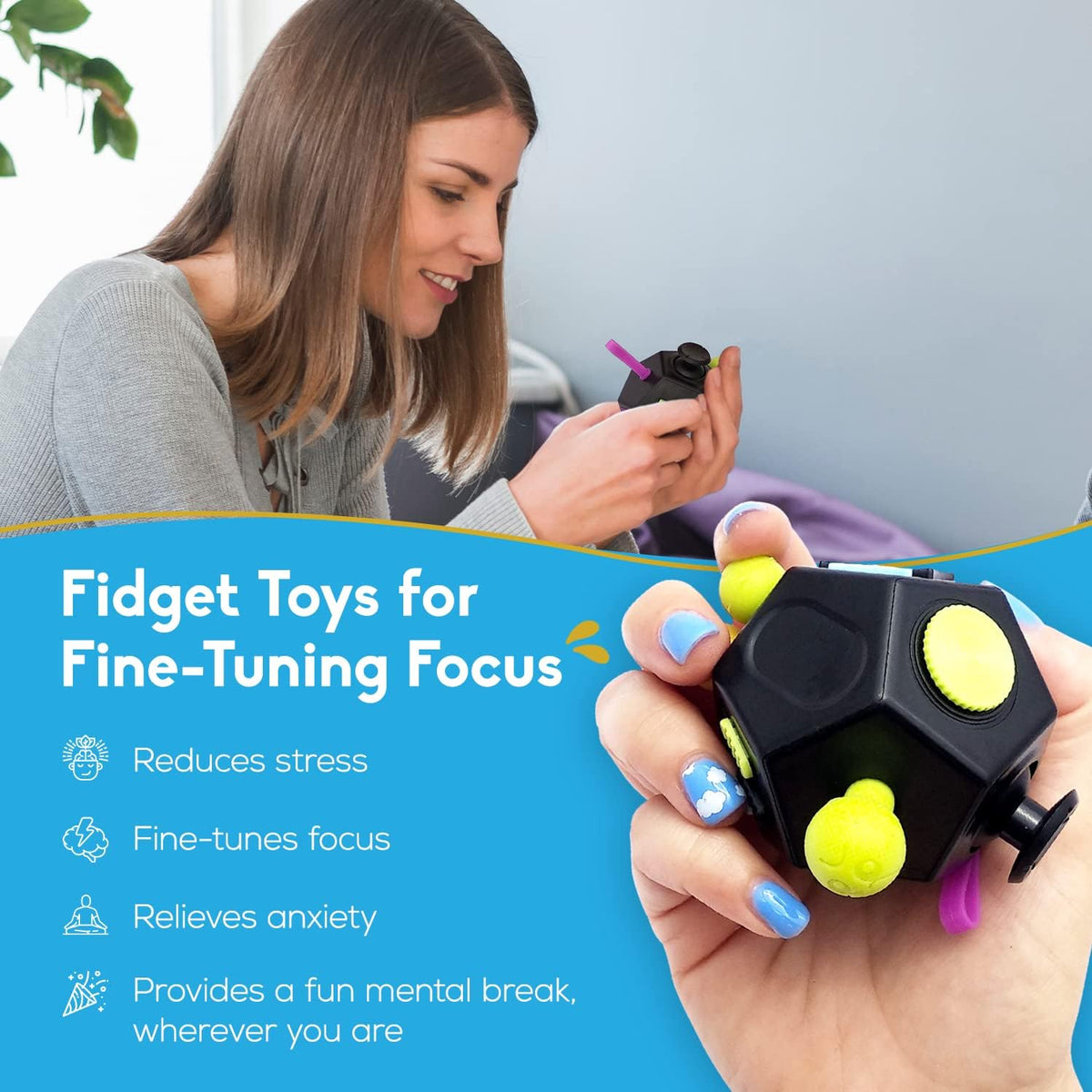 PILPOC Fidget Cube Dodecagon - 12-Sided - for Reducing Anxiety, Fidgets for Adults, Fidget Cube for