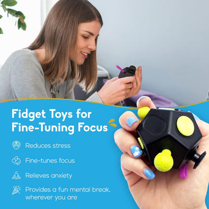 PILPOC theFube Fidget Cube with 12 Sides - Handy Anxiety Toys for Kids and Adults - Fidget Dice for