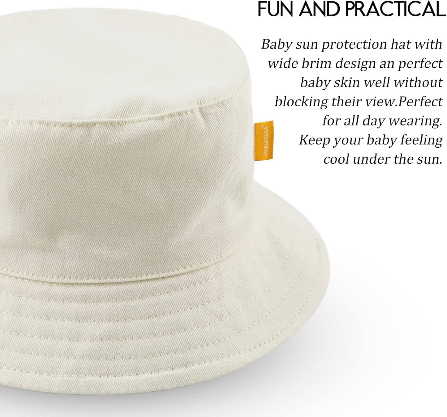JANGANNSA Cotton Baby Sun Hat Infant Toddler Boys Girls Bucket Hats Summer Sun Protection Kids