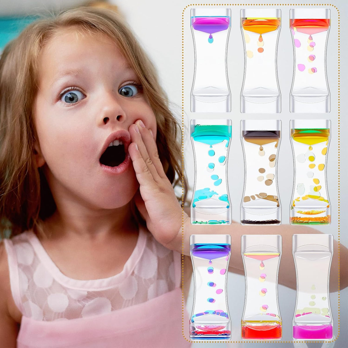18 Pcs Liquid Motion Bubbler Timer Sensory Toys Colorful Hourglass Desktop Fidget Calming Toys for