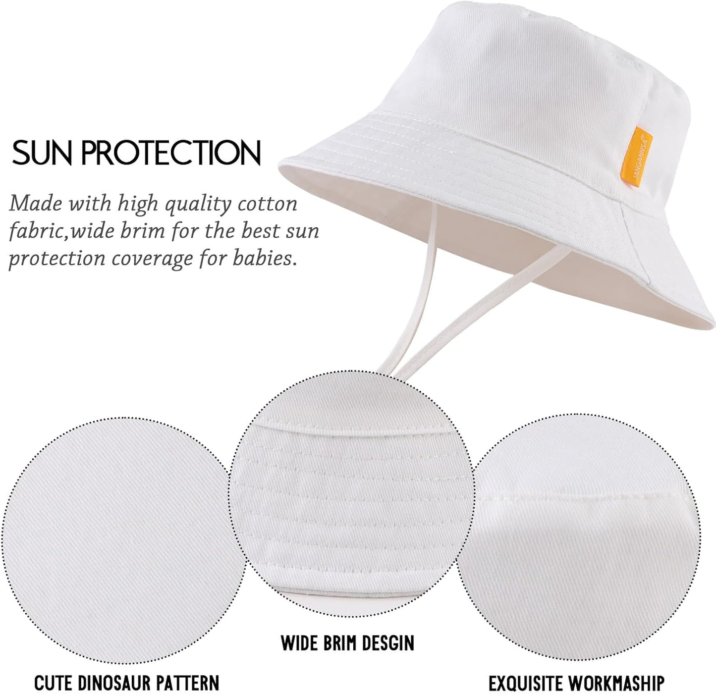 JANGANNSA Cotton Baby Sun Hat Infant Toddler Boys Girls Bucket Hats Summer Sun Protection Kids