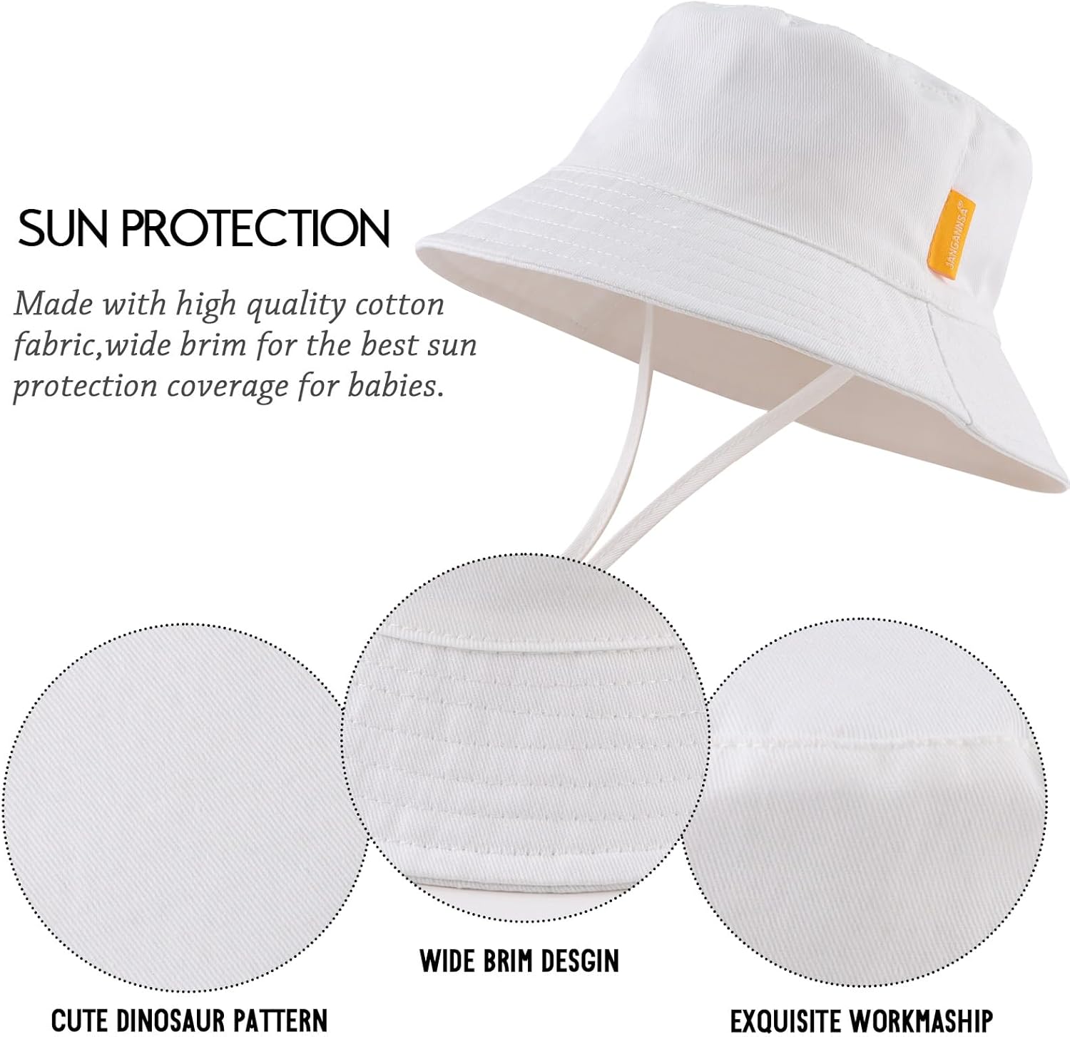 JANGANNSA Cotton Baby Sun Hat Infant Toddler Boys Girls Bucket Hats Summer Sun Protection Kids