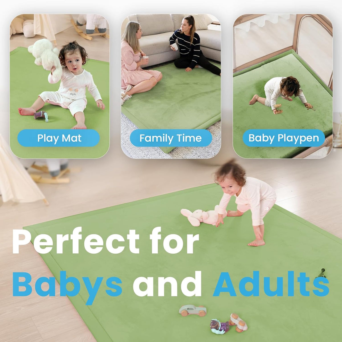 Ultra Soft Baby Play Mat,1.3" Thick Elasti-Foam Tummy Time Mat for