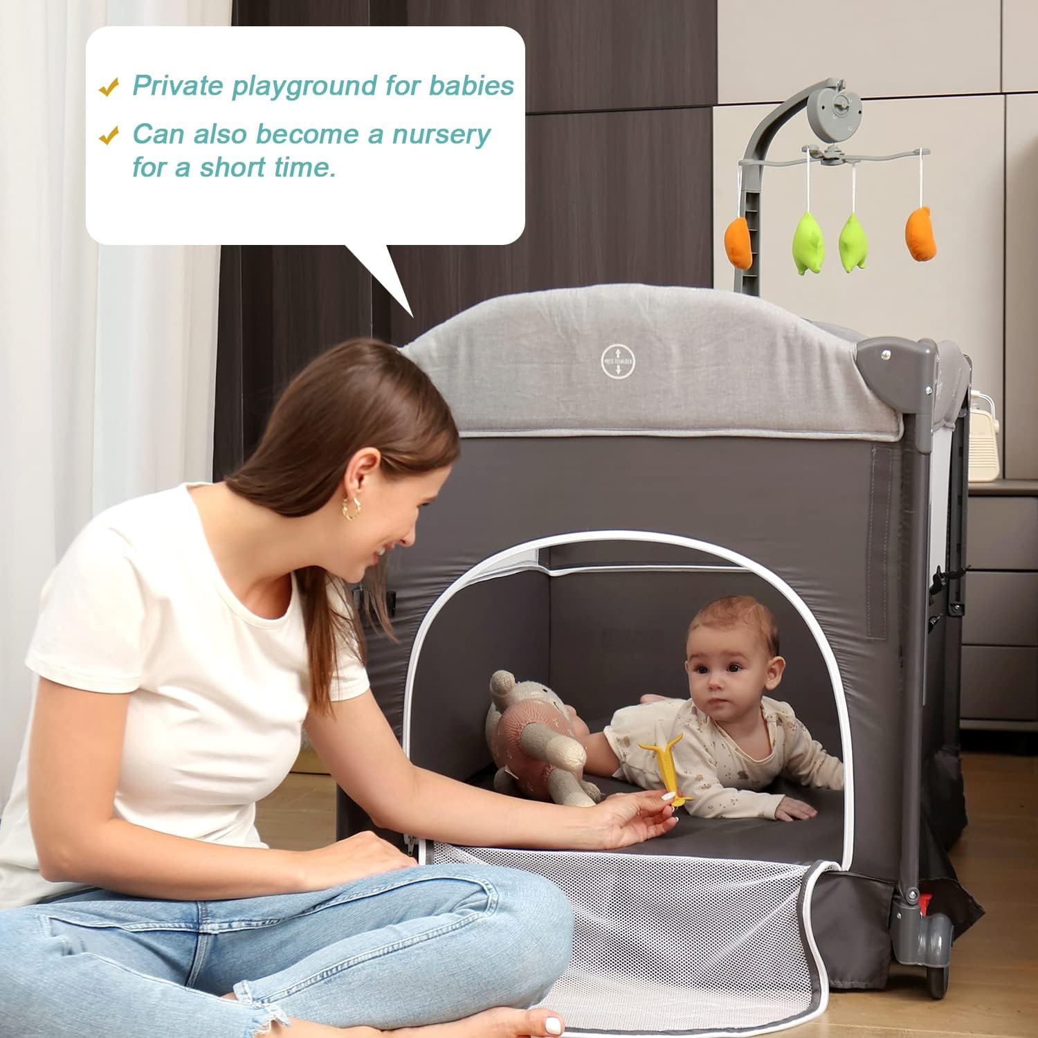 Zdolmy Baby Bedside Sleeper Bassinet, 4-in-1 Pack and Play with Bassinet w/Diaper Changing Table &