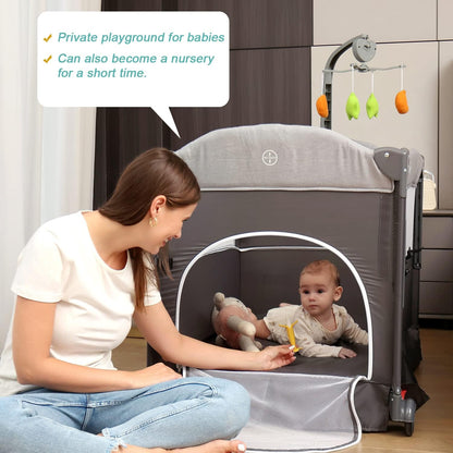 Zdolmy Baby Bedside Sleeper Bassinet, 4-in-1 Pack and Play with Bassinet w/Diaper Changing Table &