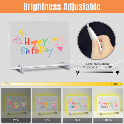 LED Note Board with Colors, 13.7"X10" 4 Modes & 7 Colors Acrylic Dry Erase Board with Light