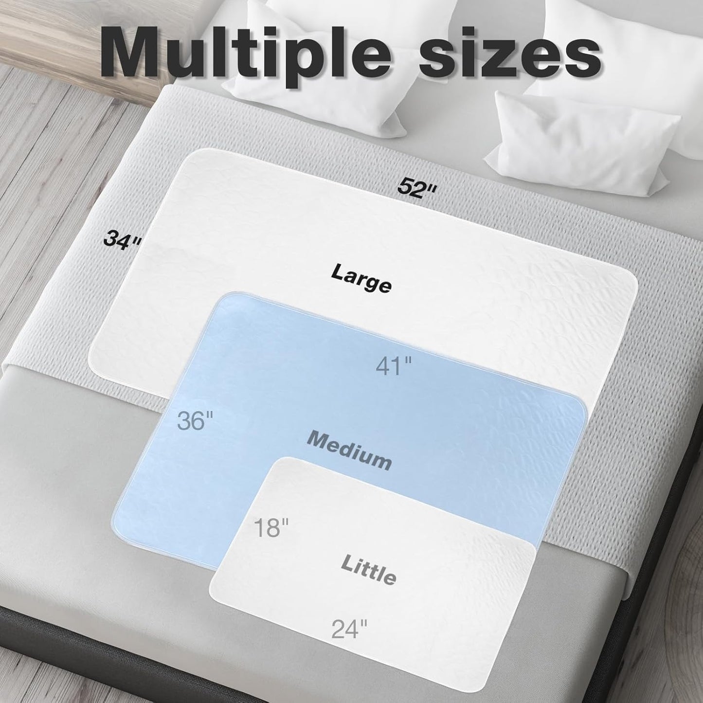 Bed Pads Washable Waterproof, 34" x 52" (4 Pack) Incontinence Bed Pads, Waterproof Bed Pad & Pee