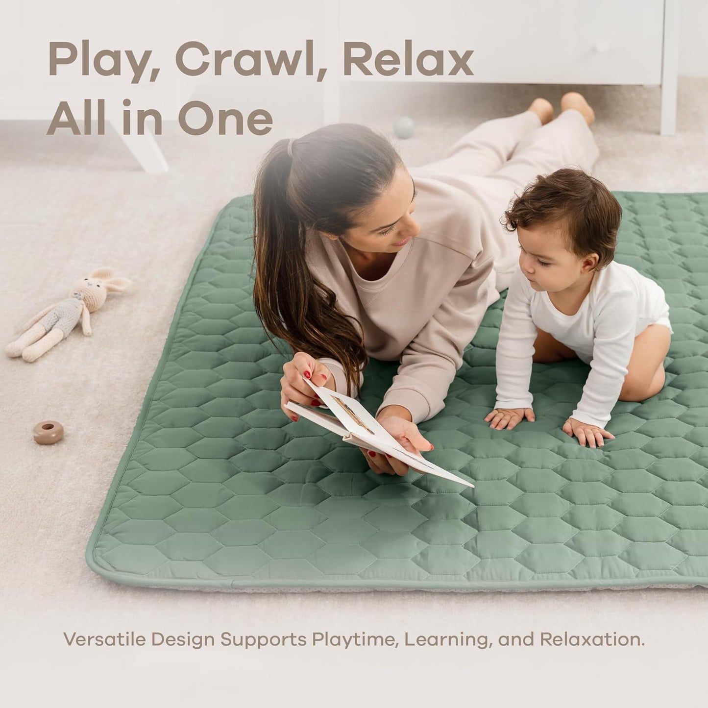 Comfy Cubs Square Kids Play Mat - 56 x 56 inches Soft Quilted Baby Floor Mat with Non-Slip Bottom