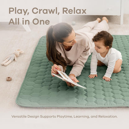 Comfy Cubs Square Kids Play Mat - 56 x 56 inches Soft Quilted Baby Floor Mat with Non-Slip Bottom