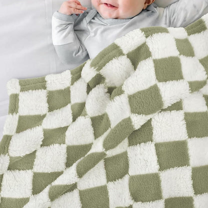 HOMRITAR Checkered Baby Blankets for Boys Girls Warm Cozy Reversible Toddler Blanket, Fluffy Fuzzy