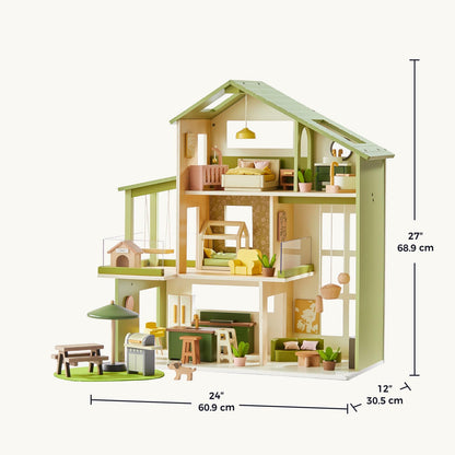 Tiny Land Wooden Doll House, Modern Family Dollhouse with Realistic Design