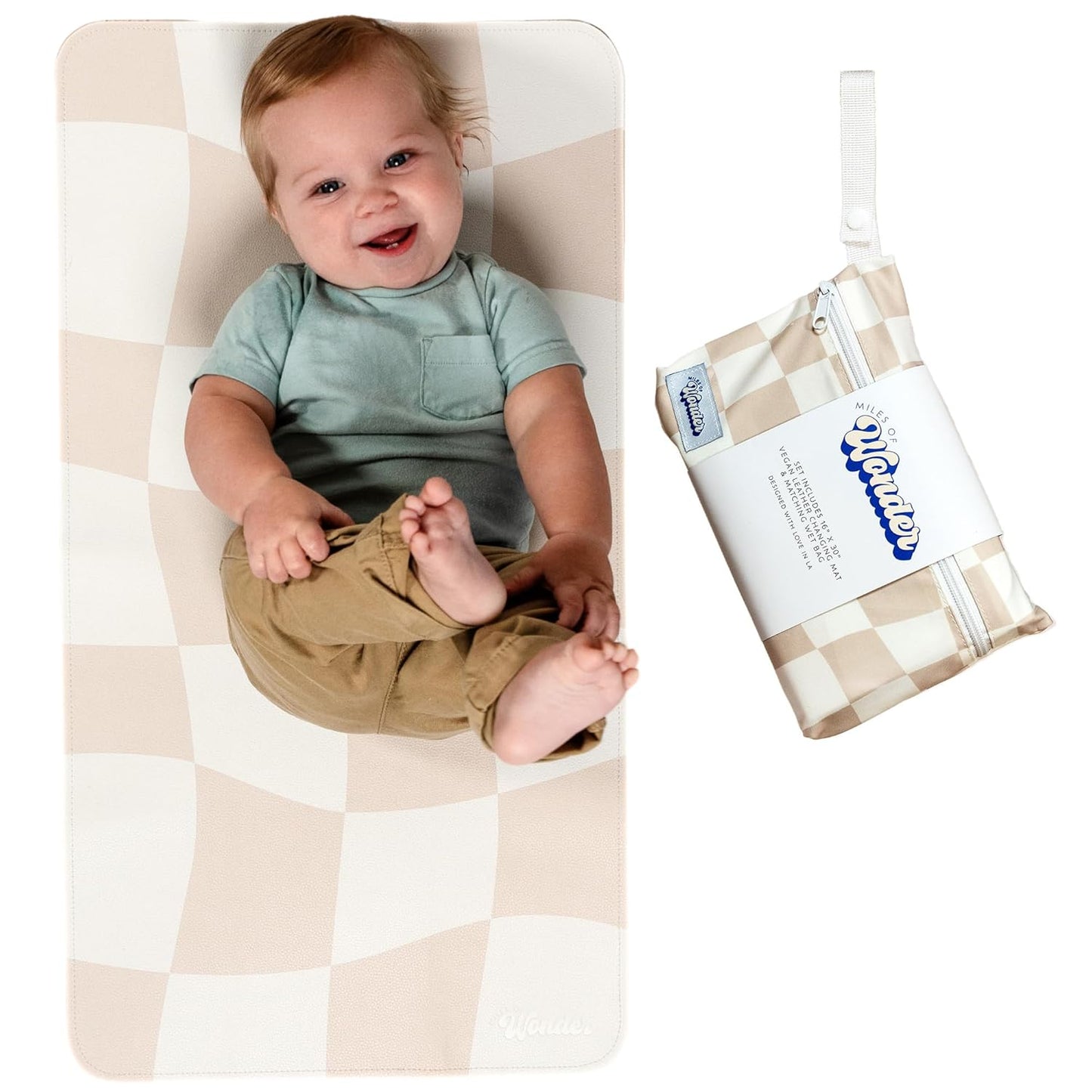 Leather Changing Mat with Reusable Waterproof Wet Bag, (16 x 30 Inches) Baby Changing Mat