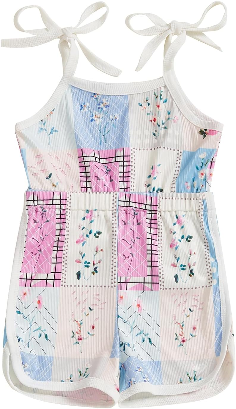 WZTYYDS Toddler Baby Girl Summer Clothes Floral Romper Tie-Up Strap Halter Jumpsuit Infant Summer