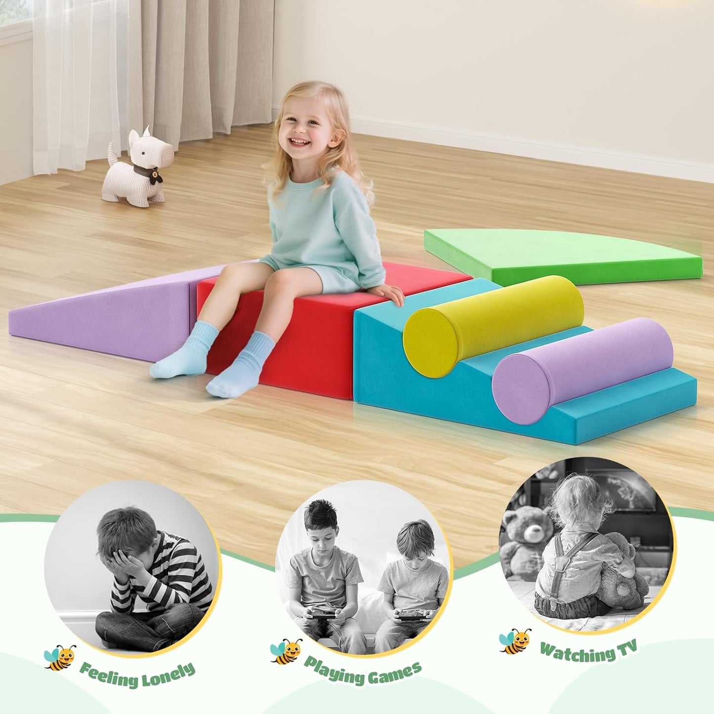 Lischwert Foam Climbing Blocks for Toddlers 1-3, 6pcs Soft Play Set with Crawling Exploration Toys