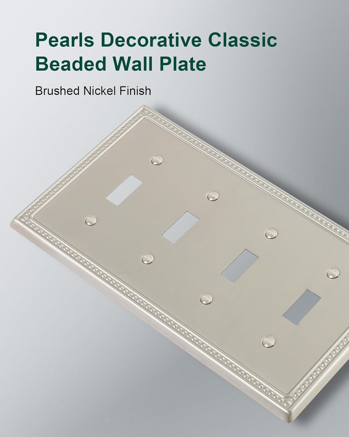 2-Pack Quad Toggle Light Switch Cover Plate, 4 Gang Metal Switch Plate Covers, Brushed Nickel