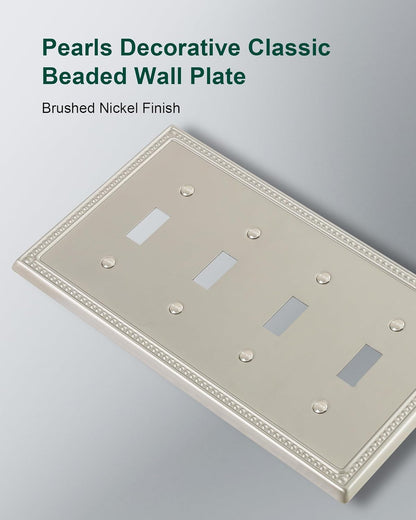 2-Pack Quad Toggle Light Switch Cover Plate, 4 Gang Metal Switch Plate Covers, Brushed Nickel