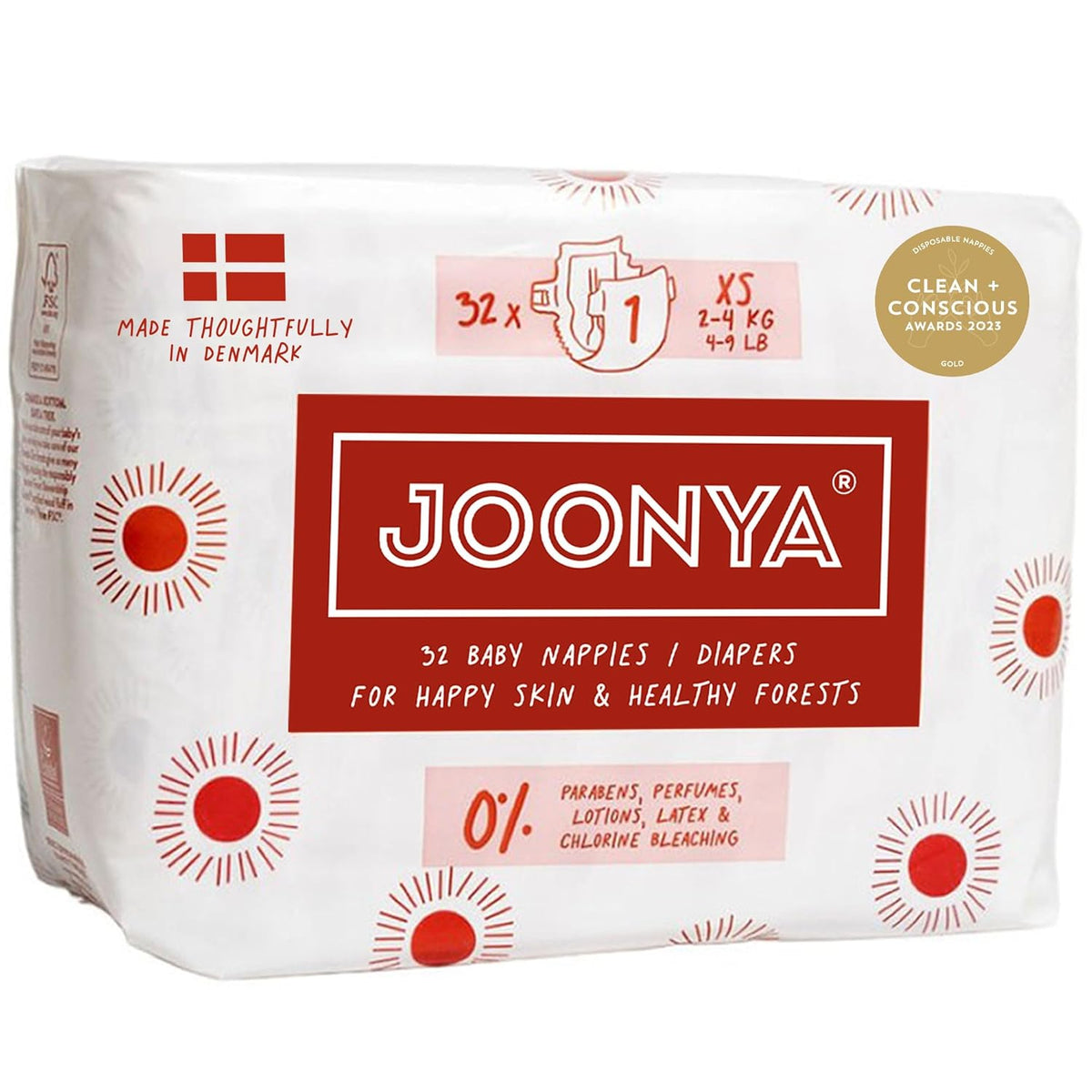 Joonya Baby Diapers, Size 1 XS (4-9 lb) - 1 Bag of 32 - New Range - NonToxic, Eco-Friendly, Ultra