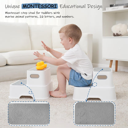 Harwaya Toddler Step Stool for Bathroom Sink 2 Pack, Kids Step Stools for Toilet Potty Training