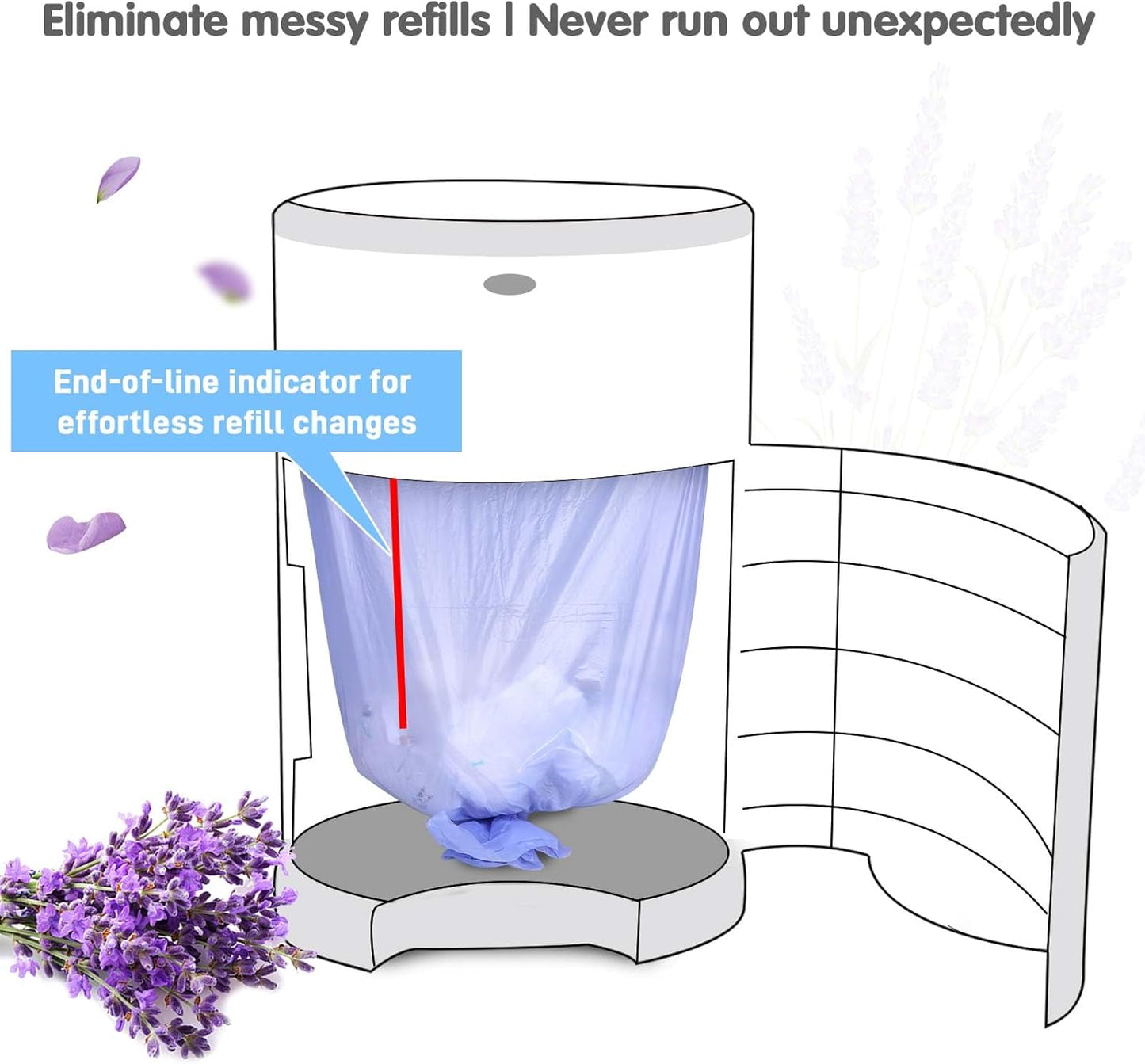 Refills Compatible with Dekor Classic, 30% Extra Length Diaper Pail Refills 8 Pack Diaper Pail