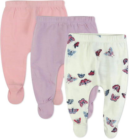 HonestBaby 3-pack Footed Pants Roomy Fit Pull on Bottoms 100% Organic Cotton for Infant Baby Boys