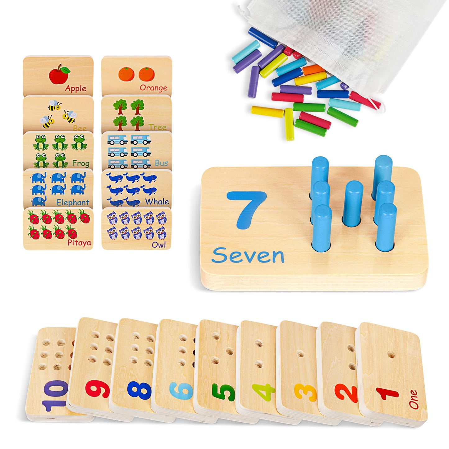 TOOKYLAND Peg Board Toddler Toys, Counting Wooden Toys with 55 Pegs