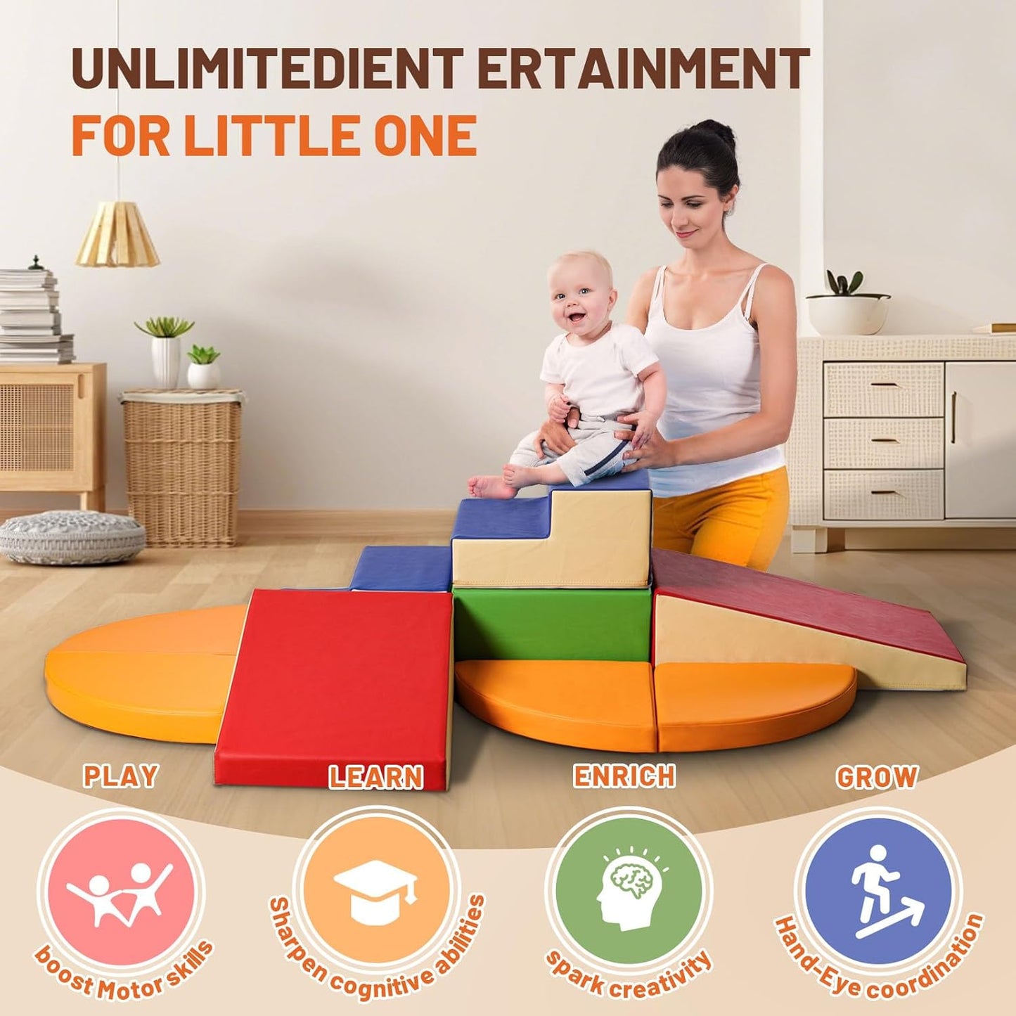 9-Piece Climbing Foam Blocks: Soft PU Leather - Baby Climb and Crawl Activity Blocks - Kids Play