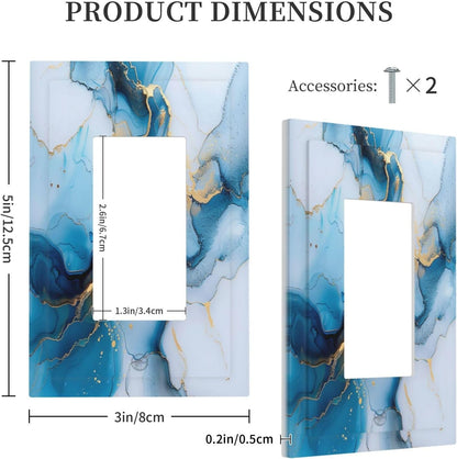 Decorative Outlet Covers Modern Abstract Blue Gold Line Marble 1 Gang Single Decora GFCI Device