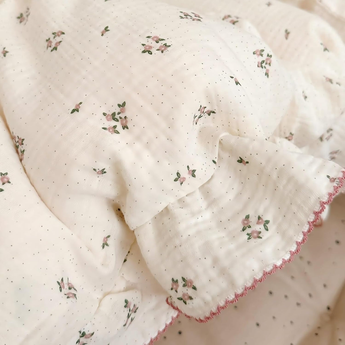 BuLuTu Beige Floral Toddler Pillowcase Muslin with Ruffles,Kids Girls Standard Pillow Cases Fit for