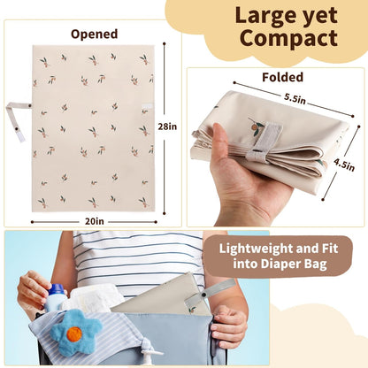 Vegan Leather Portable Changing Pad - Waterproof Compact Baby Changing Mat - Foldable Travel Diaper