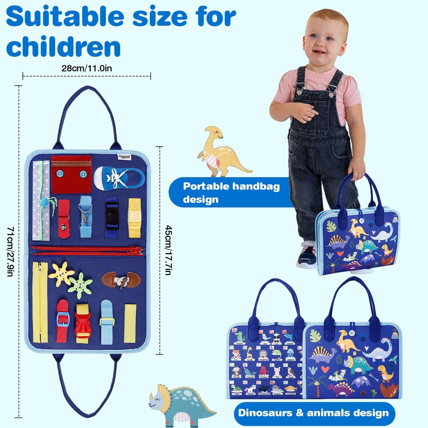 JHkim Busy Board Montessori Toys for Boys Girls Gifts, Sensory Toy, Educational Activities Travel