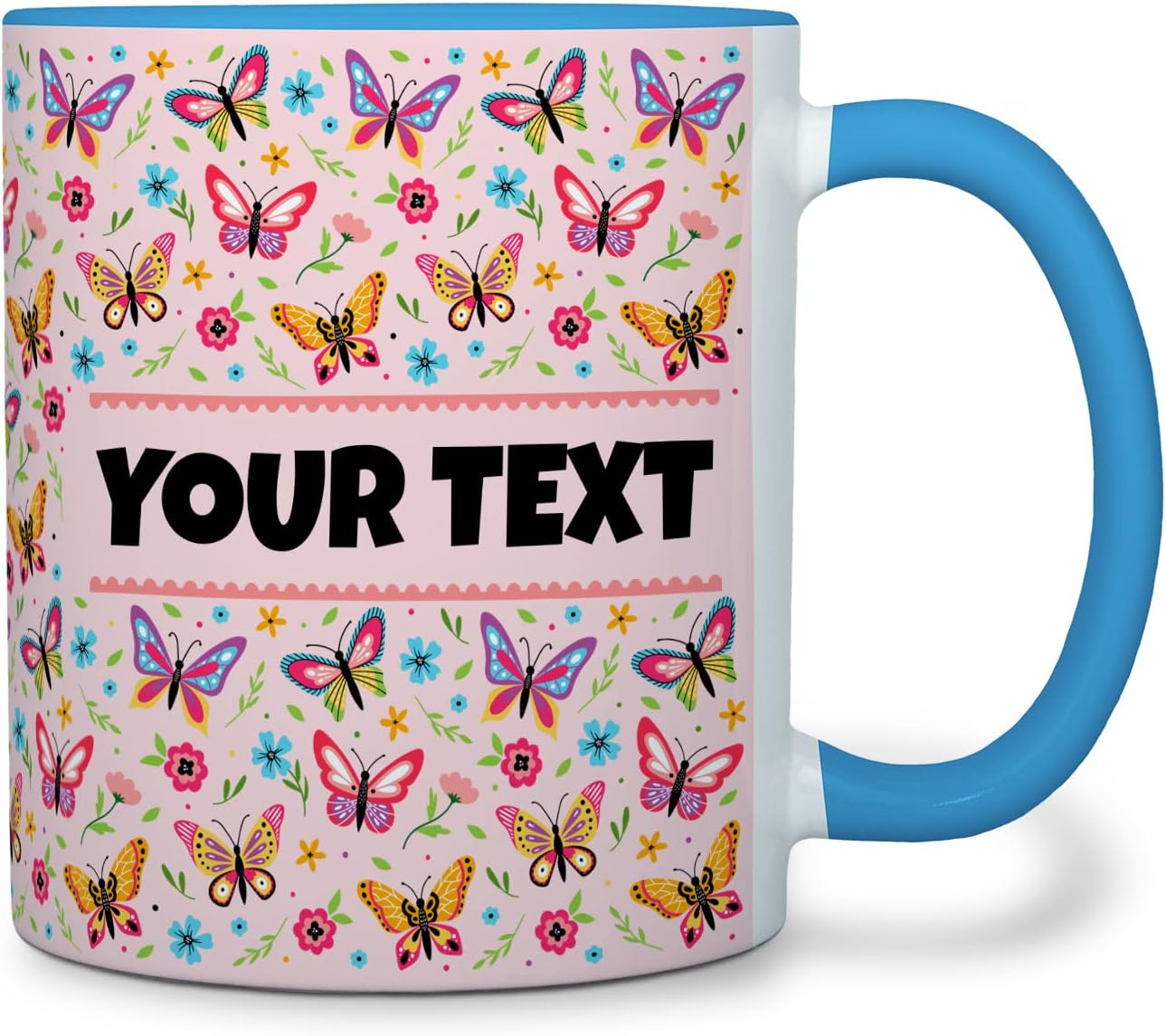 Personalized Mug for Kids - Butterflies - Custom Name/Text, Ceramic Hot Chocolate/Cocoa/Coffee Cup