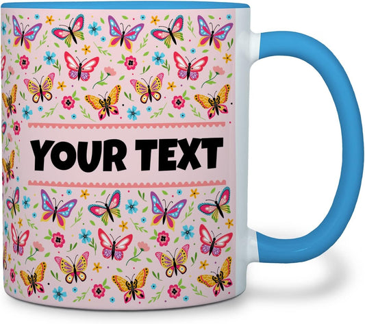 Personalized Mug for Kids - Butterflies - Custom Name/Text, Ceramic Hot Chocolate/Cocoa/Coffee Cup