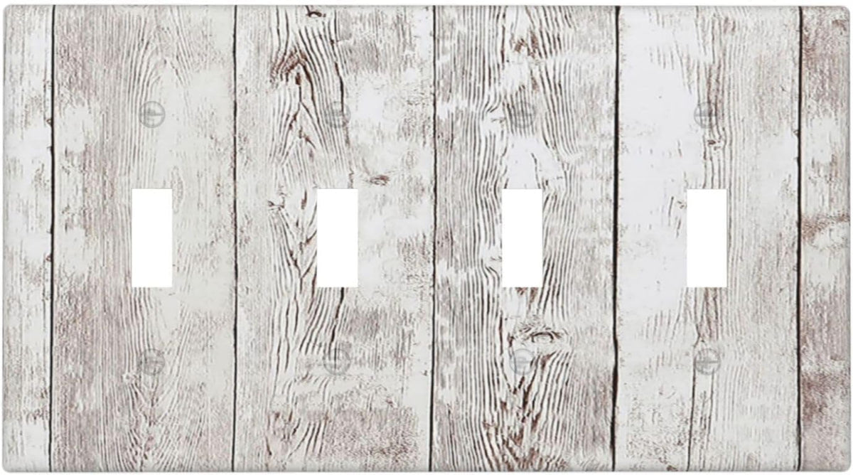 Light Switch Covers Rustic Vintage White Wood Grain Quad Toggle Electrical Faceplate 4 Gang Wall
