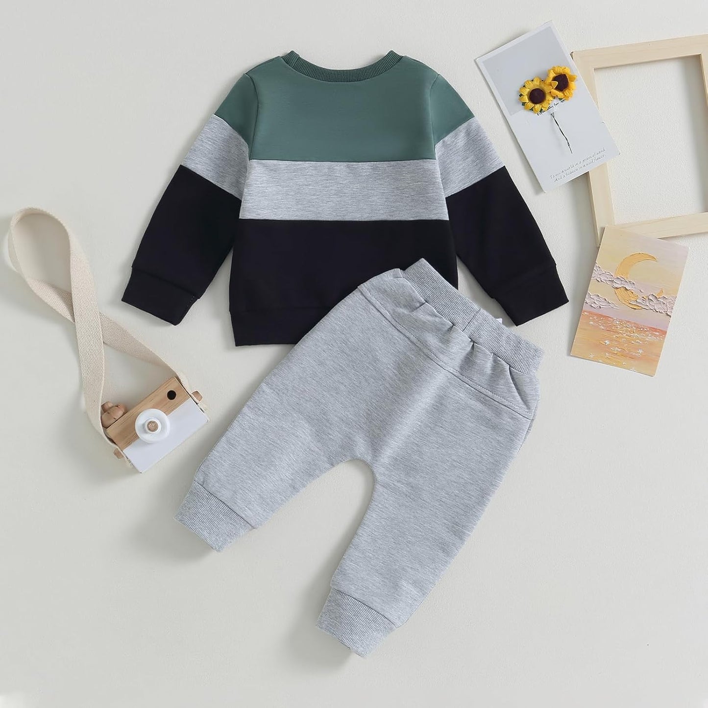 Kupretty Toddler Baby Boy Fall Winter Clothes Color Block Long Sleeve Sweatshirt Pullover Tops +