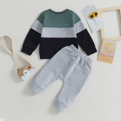 Kupretty Toddler Baby Boy Fall Winter Clothes Color Block Long Sleeve Sweatshirt Pullover Tops +