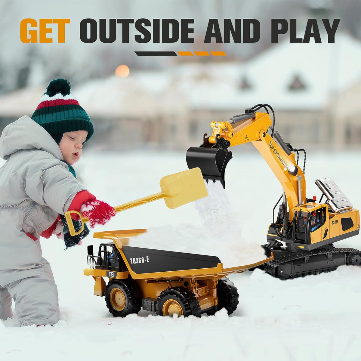 Remote Control Excavator Construction Toys for Boys, 2×1200mAh RC Construction Truck with Metal